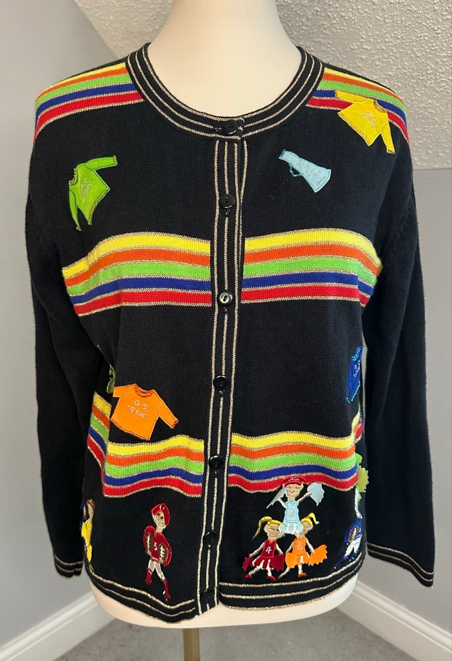 VGUC Vintage Terazzo School Football Cheerleader Embellished Sz Med Cardigan